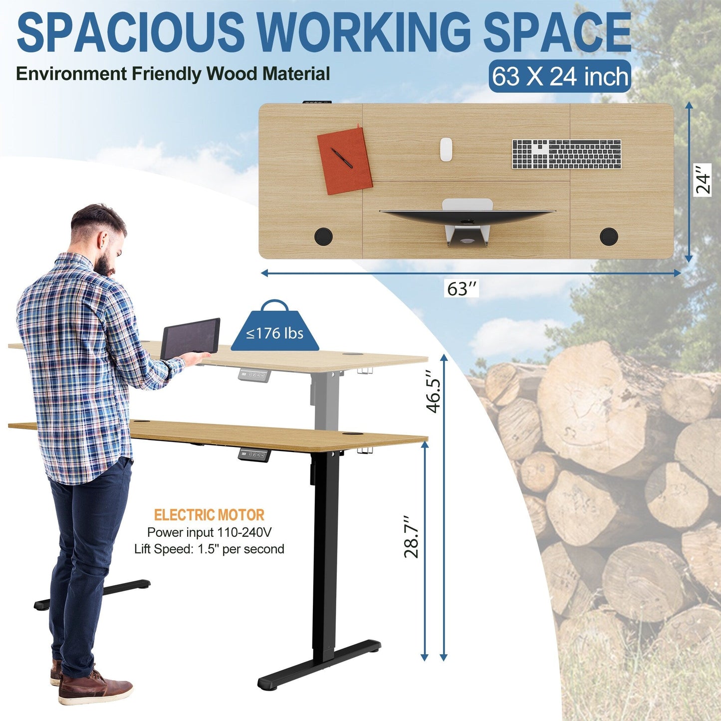 Futzca Height Adjustable Electric Standing Desk Sit Stand Computer Stand up Desk with Splice Board