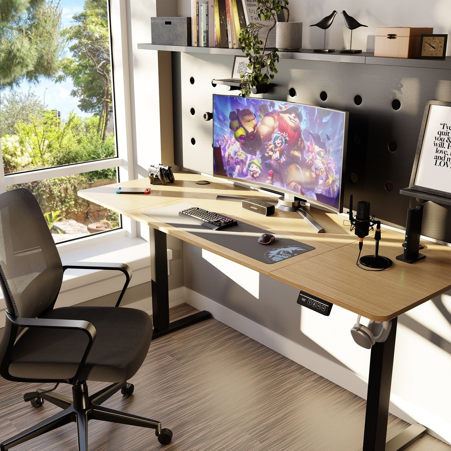 Futzca Height Adjustable Electric Standing Desk Sit Stand Computer Stand up Desk with Splice Board