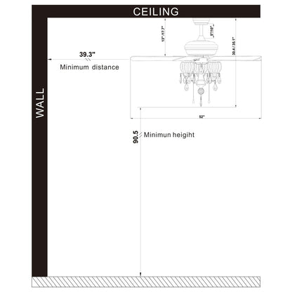 Garlow Matte Black 5-blade Lighted Ceiling Fan with Crystal Flower Cups Chandelier (includes Remote) - 52-inches Diameter