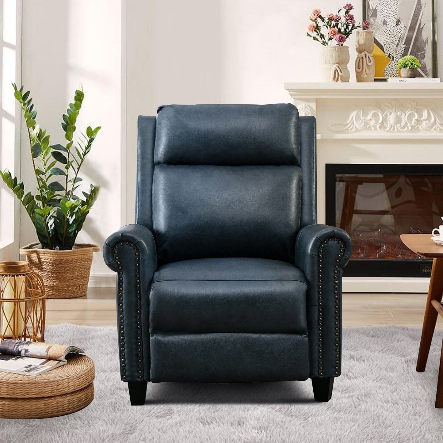 Genuine Leather Push Back Recliner Chair with Comfortable Arms and Back