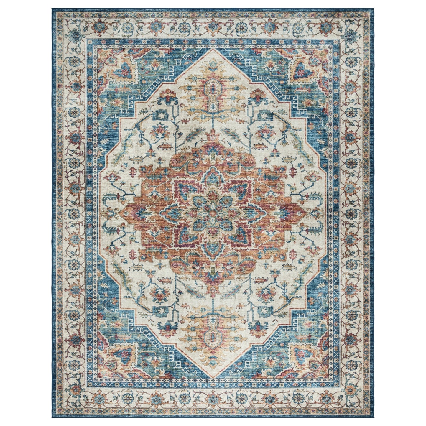 Gertmenian Crystal Print Washable Digital Printed Flat Pile Polyester Slip Resistant Area Rug Collection