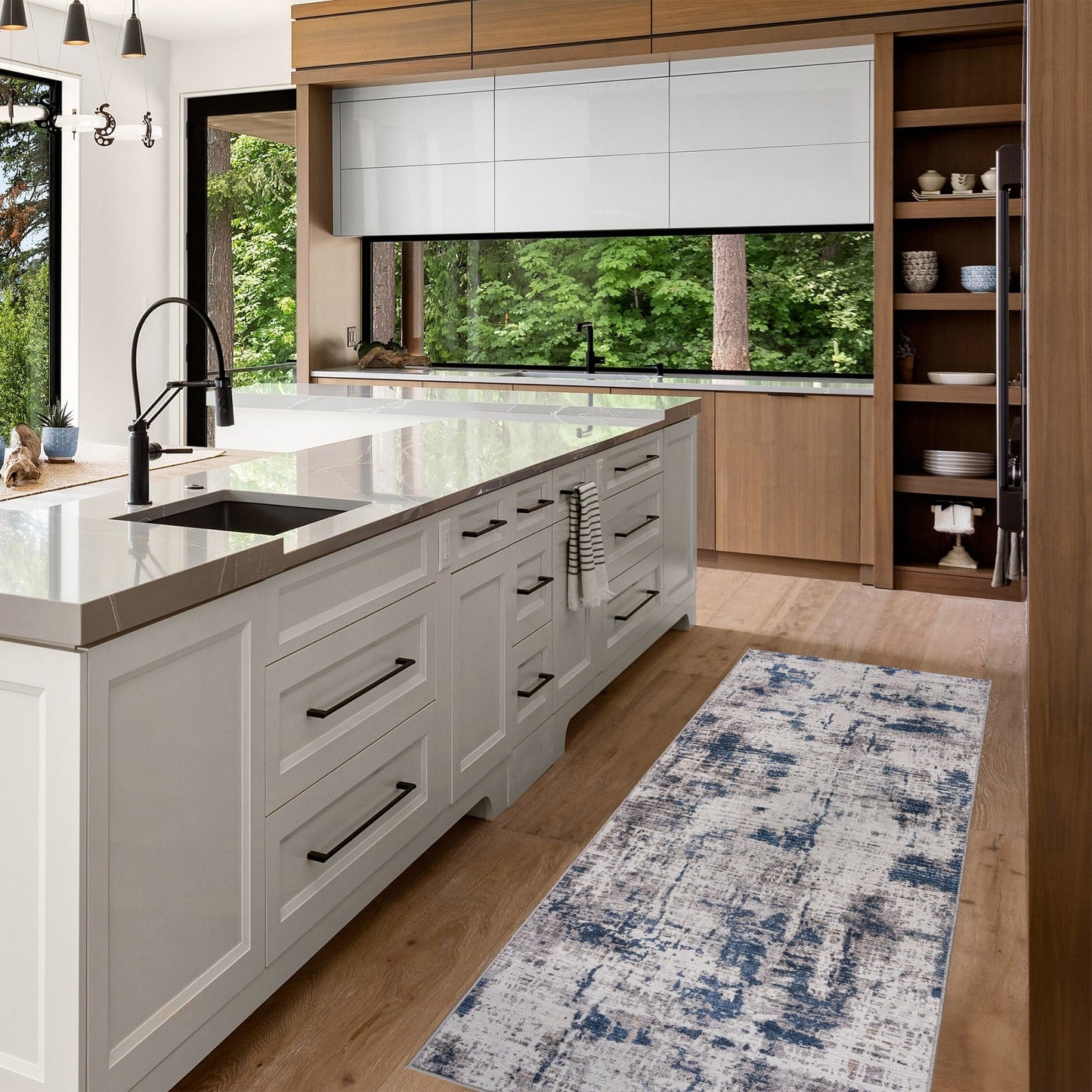 Gertmenian Crystal Print Washable Digital Printed Flat Pile Polyester Slip Resistant Area Rug Collection