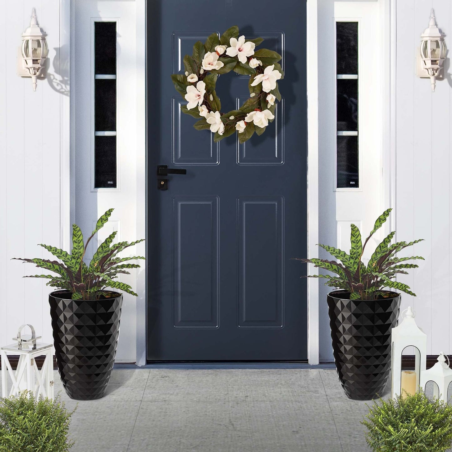 Glitzhome 19.75 H Eco-Friendly Oversized Faux Ceramic Diamond Textured Tall Planter Porch Flowerpot (Set of 2)