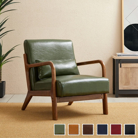 Glitzhome 30.75H Mid-Century Modern PU Leather Armchair Accent Chair with Pillow - 25.75W x 33.75D x 30.75H
