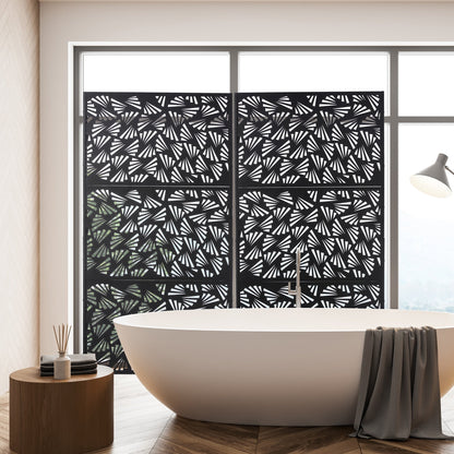 Glitzhome 6ft Galvanized Floral Patterned 3-Panel Privacy Screen Room Divider Fences