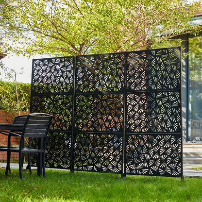 Glitzhome 6ft Galvanized Floral Patterned 3-Panel Privacy Screen Room Divider Fences