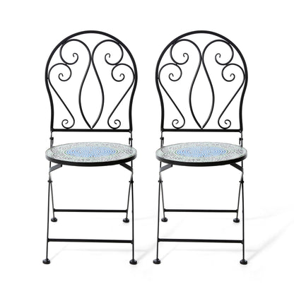 Glitzhome Outdoor Metal Folding Bistro Set 3PCS Patio Table Chairs