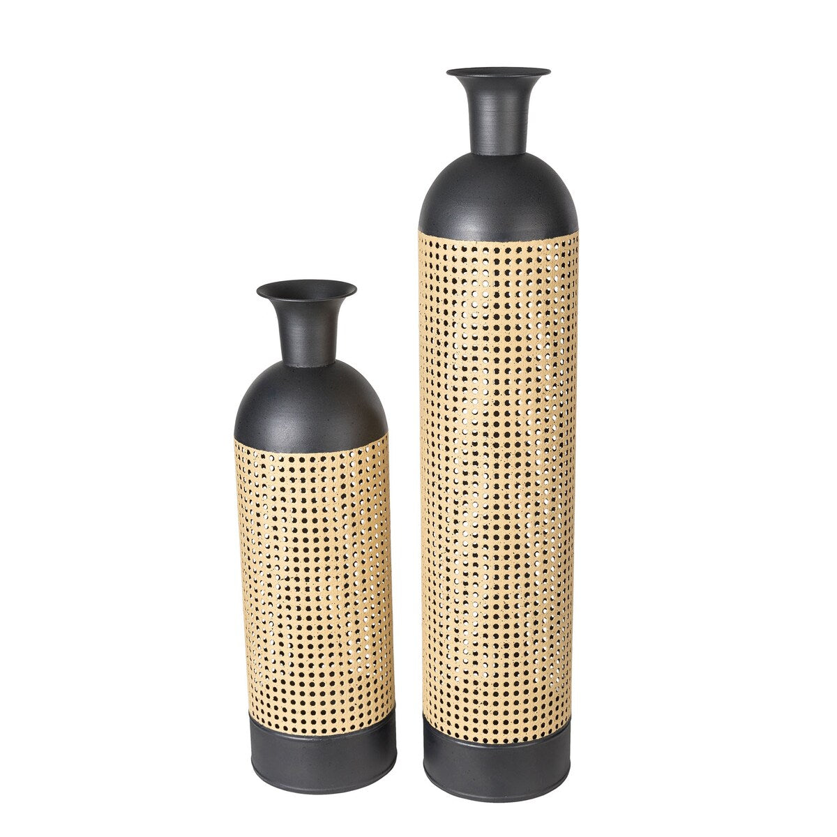 Glitzhome Set of 2 Modern Gold/Black Two-tone High Table Floor Metal Art Vases