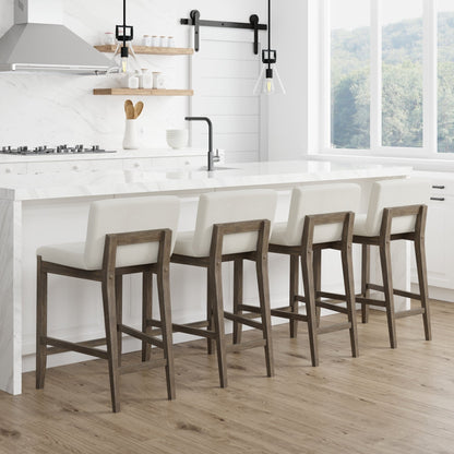 Gracie Modern Bar Stool, Boucle Upholstered Chair and Brushed Wooden Legs