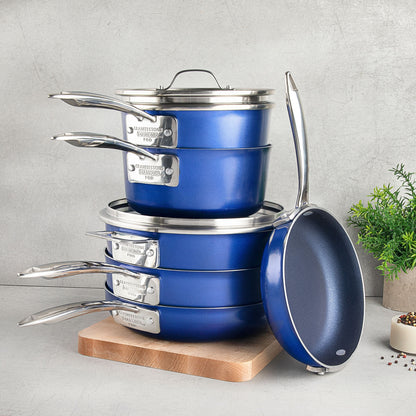 Granitestone Blue 15 Piece Stackmaster Nonstick Cookware Set with Glass Lids