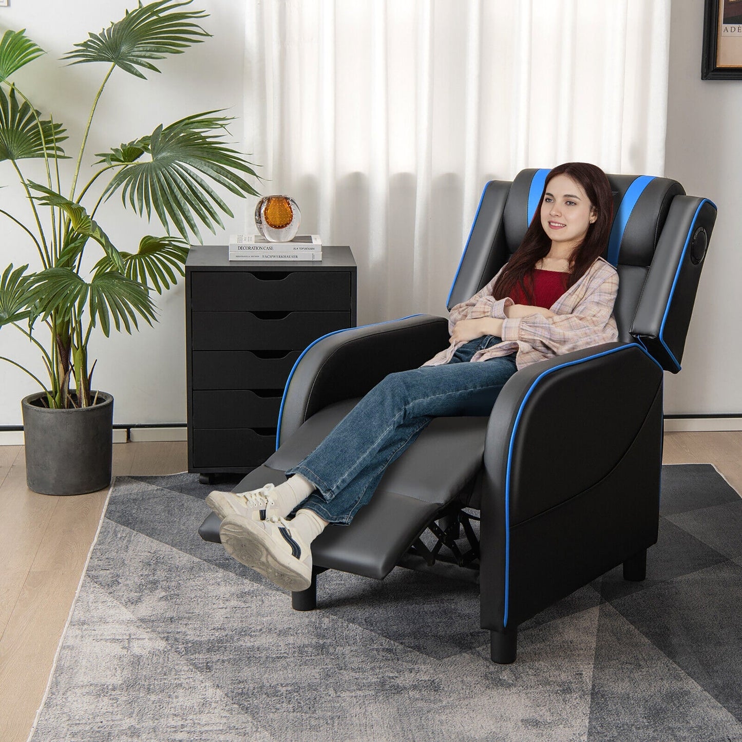 Gymax Massage Gaming Recliner Chair PU Leather Single Recliner Sofa