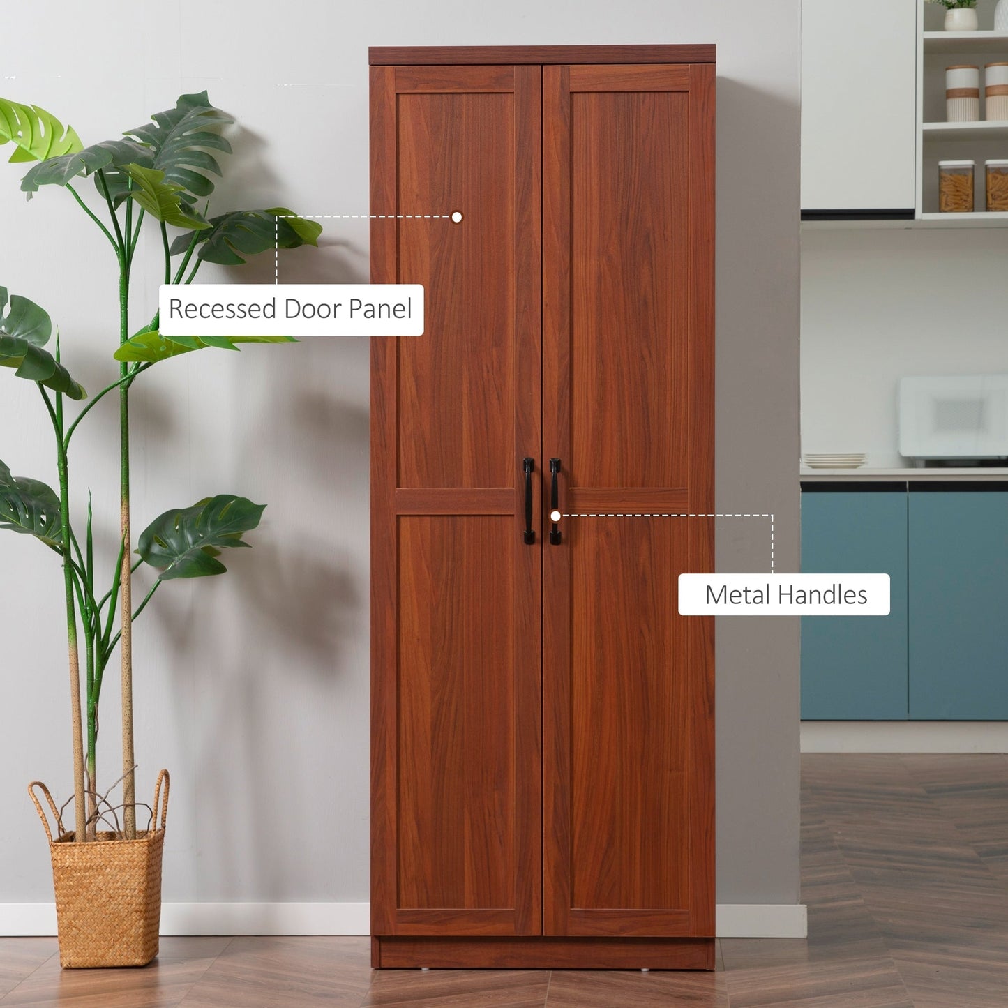 HOMCOM 63 2-Door Kitchen Pantry, Freestanding Storage Cabinet with 5-tier Shelving and 2 Adjustable Shelves for Dining Room