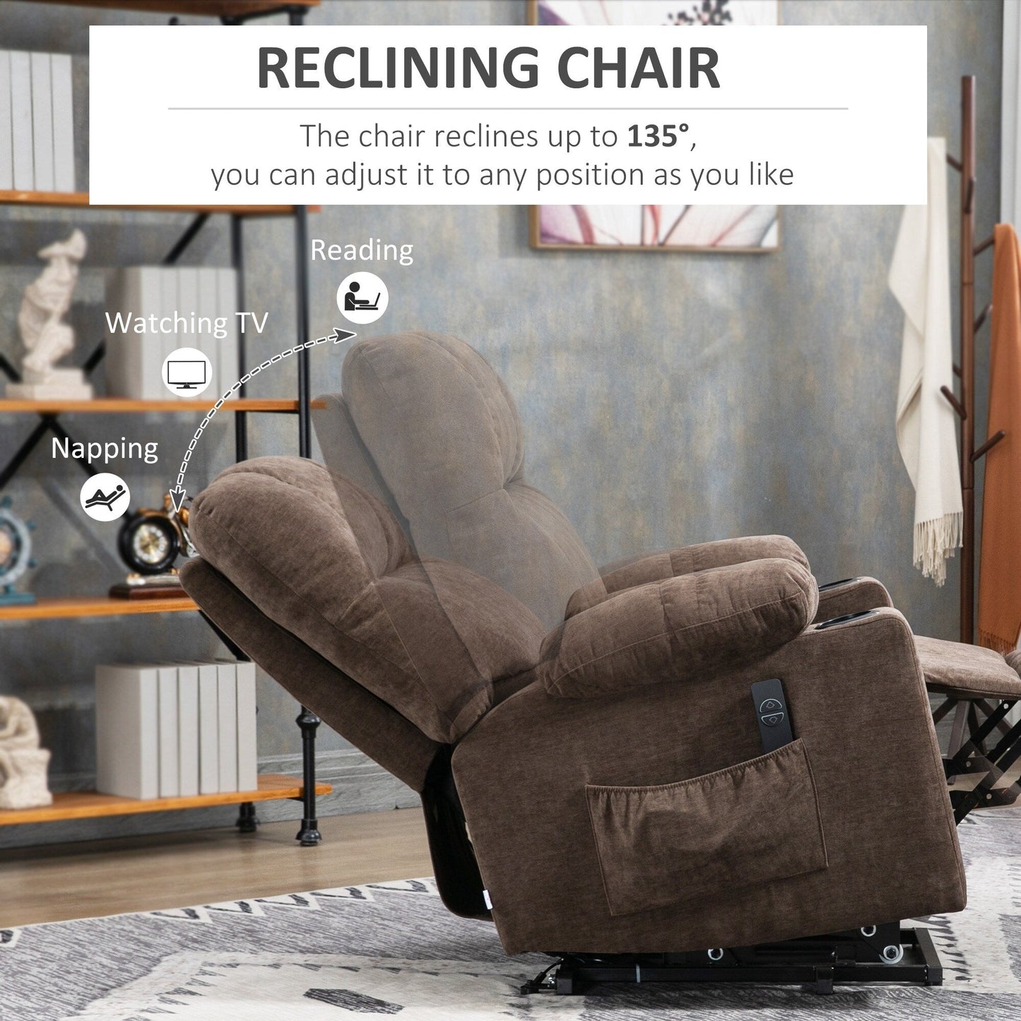 HOMCOM Electric Power Lift Chair Recliners for Elderly, Oversized Living Room Recliner Chair with Remote Control