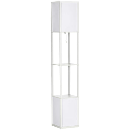 HOMCOM Floor Lamp with Shelves, Dual Light, Modern Tall Standing Lamps, with Fabric Lampshade (Bulb not Included)
