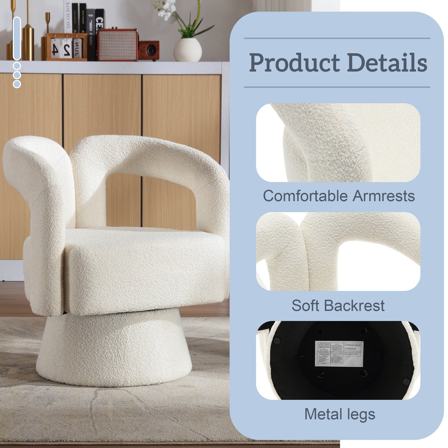 HOMEFUN Boucle Upholstered 360 Degree Swivel Cuddle Barrel Accent Chairs