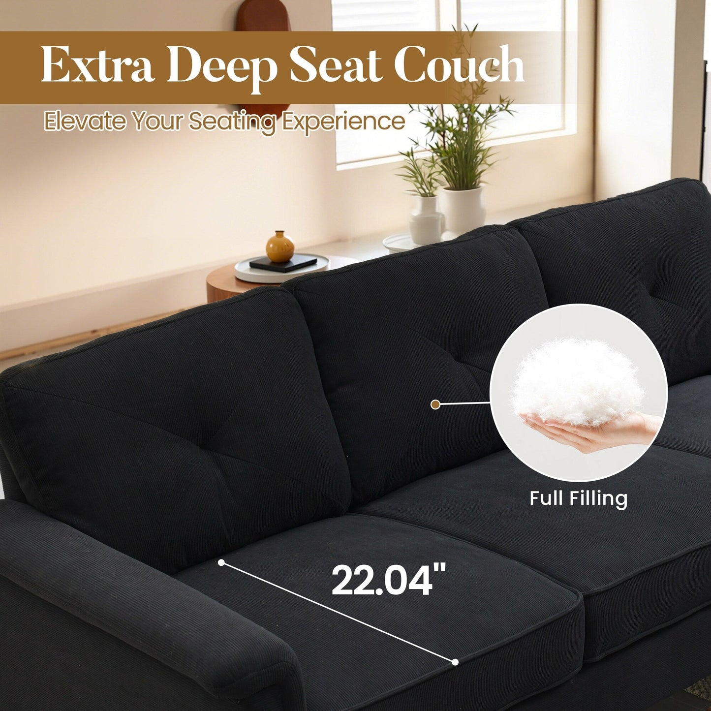 HOOOWOOO Mid-Century 3-Seat Upholstered Sofa with Wood Legs for Living Room