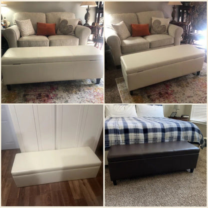 50.3 x 17.50 x 18 Upholstered Rectangular Storage Ottoman-Faux Leather