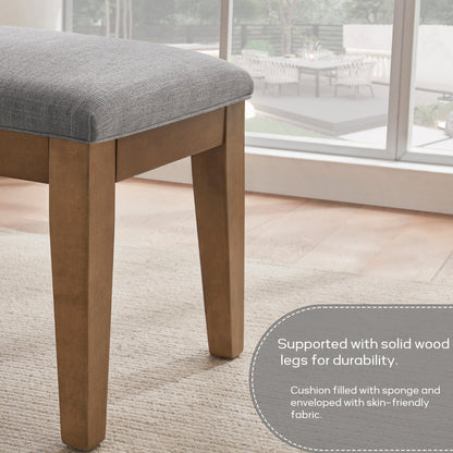 Upholstered Fabric Entryway Bench, Bedroom Bench for End of Bed Beige, Solid Wood 44-inch