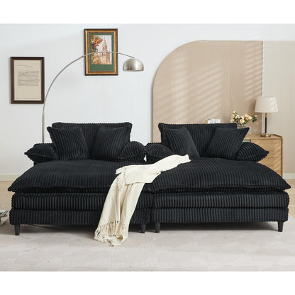 Harmonia 109 W Oversized Corduroy Sofa Bed, Deep Seat Double Lounge Chaise with 4 Pillows
