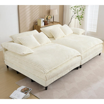 Harmonia 109 W Oversized Corduroy Sofa Bed, Deep Seat Double Lounge Chaise with 4 Pillows