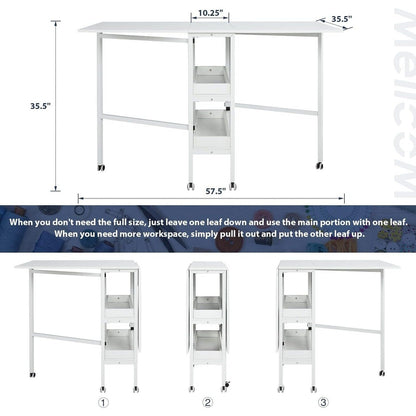 Height Adjustable Craft Table with Storage Shelves, Mobile Folding Cutting Table for Home Office Sewing Room Craft Room