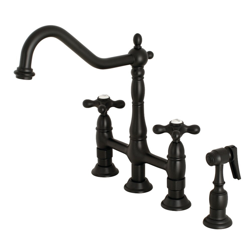 Kingston Brass Heritage Bridge Kitchen Faucet with Brass Sprayer