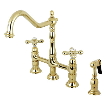 Kingston Brass Heritage Bridge Kitchen Faucet with Brass Sprayer