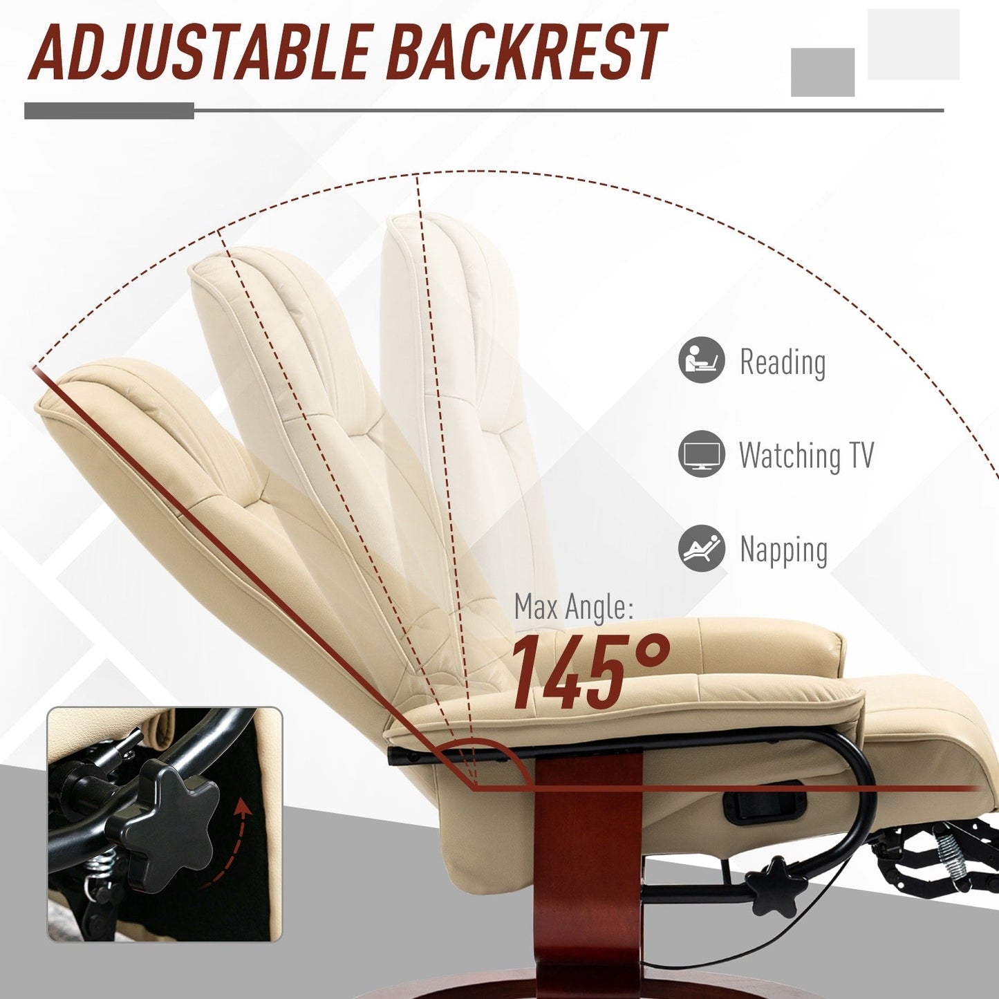 HomCom Faux Leather Adjustable Manual Swivel Base Recliner Chair with Comfortable and Relaxing Footrest