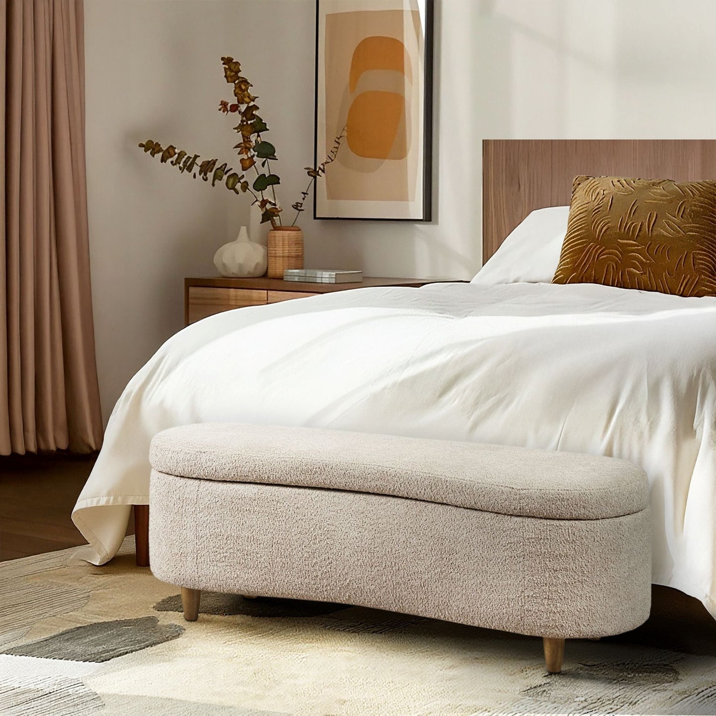 INK IVY Bailey Boucle-Style Curved Storage Accent Bench