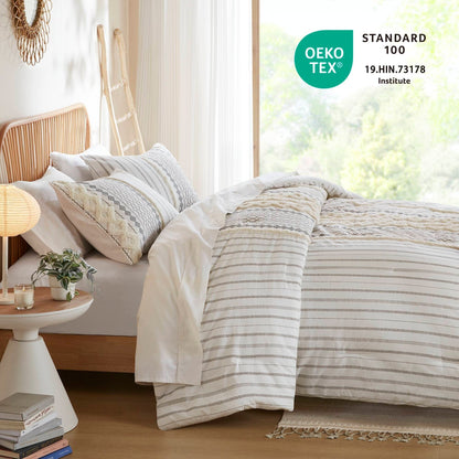 INK+IVY Imani Cotton Printed Duvet Cover Set with Chenille