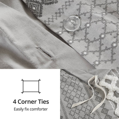 INK+IVY Imani Cotton Printed Duvet Cover Set with Chenille