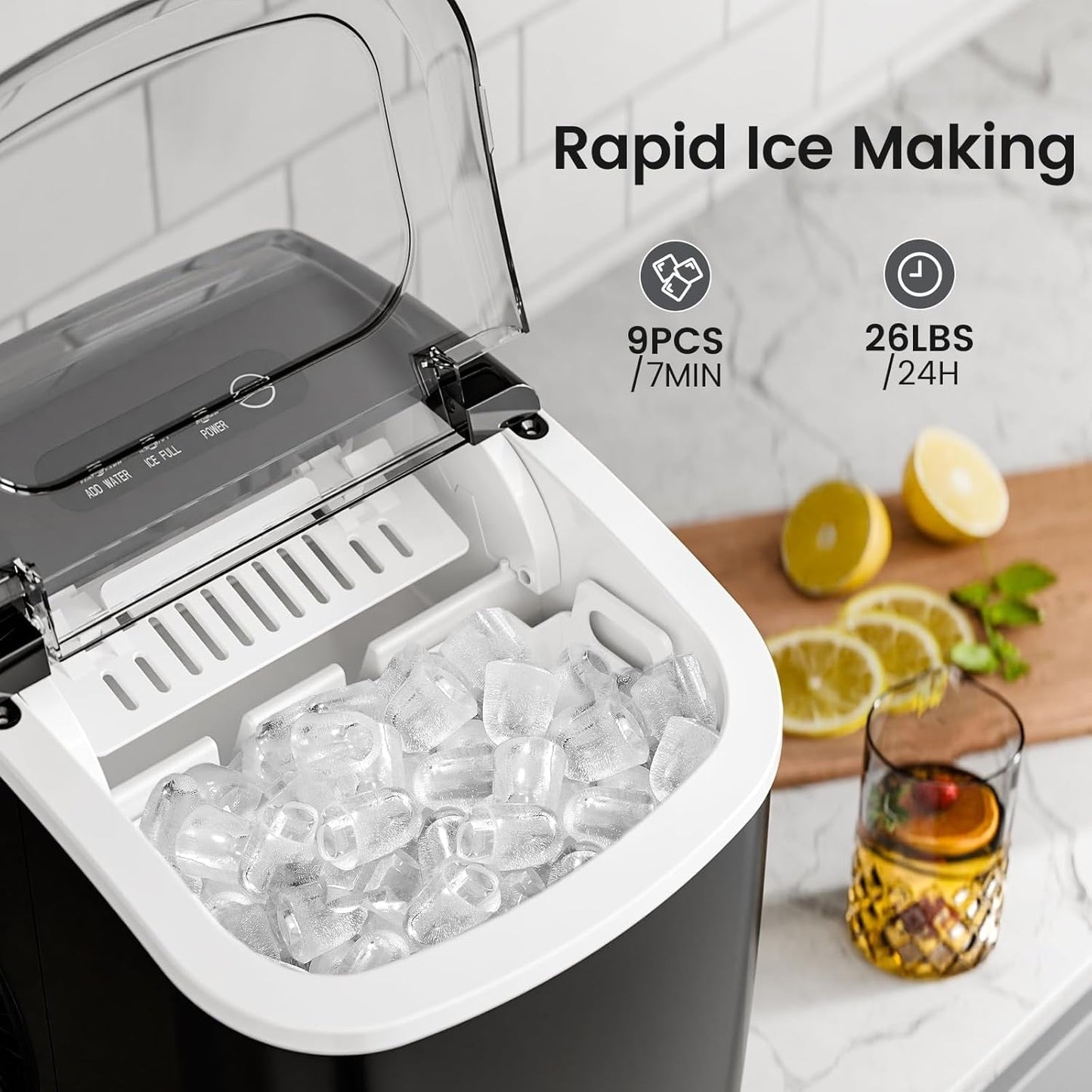 Ice Makers Countertop, Portable Ice Maker Machine with Handle, Self-Cleaning Ice Maker, for Home/Office/Kitchen