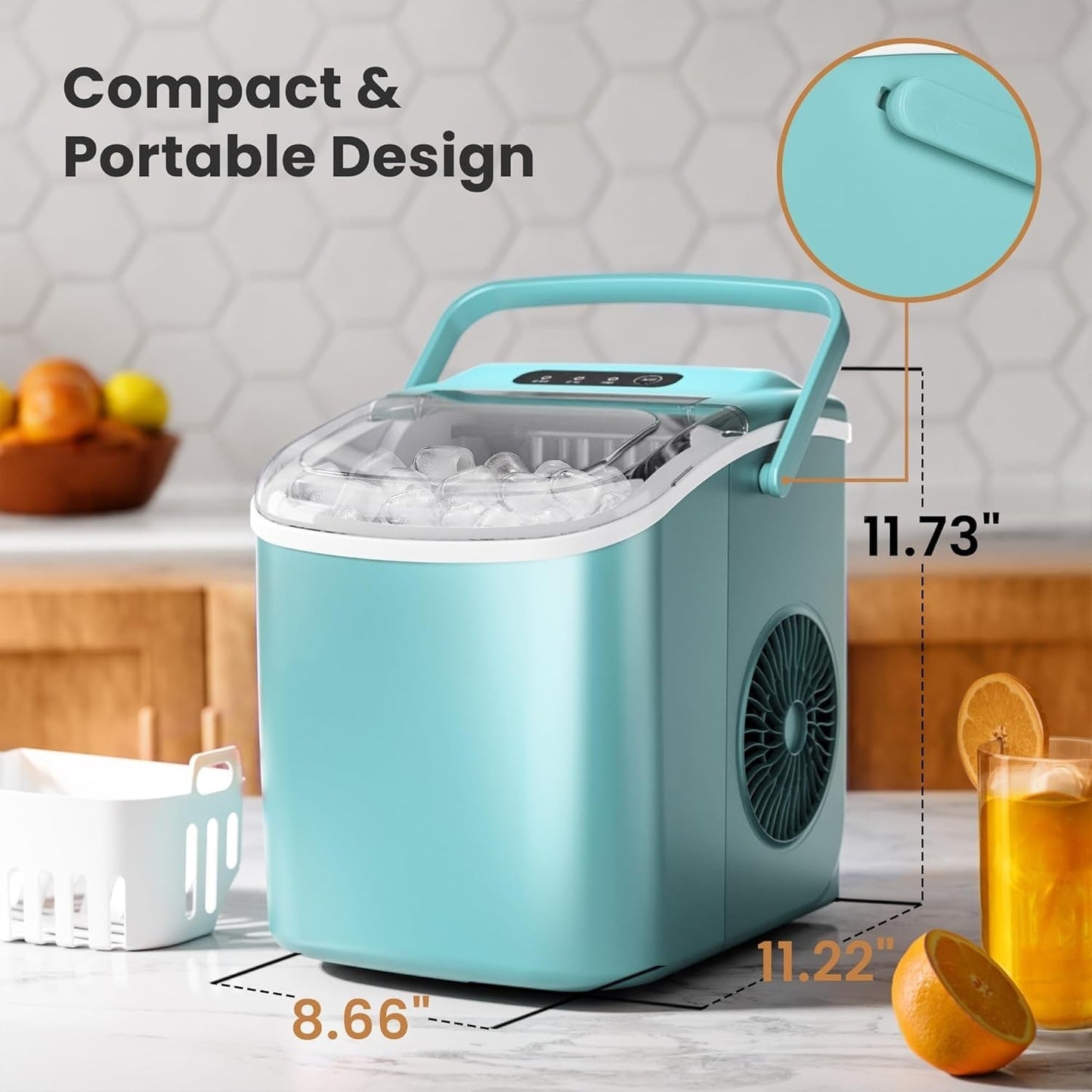 Ice Makers Countertop, Portable Ice Maker Machine with Handle, Self-Cleaning Ice Maker, for Home/Office/Kitchen
