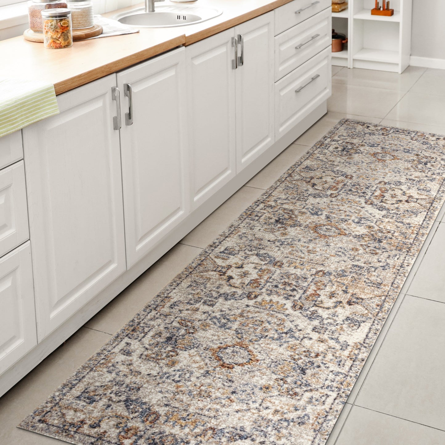 JONATHAN Y Brandy Bohemian Medallion Low-Pile Machine-Washable Cream/Terra Area Rug