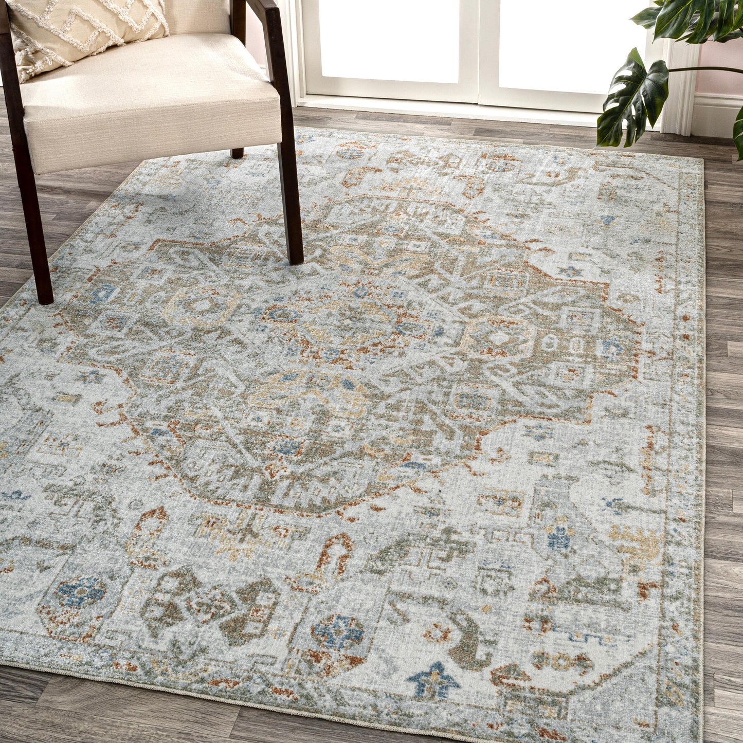 JONATHAN Y Brandy Bohemian Medallion Low-Pile Machine-Washable Cream/Terra Area Rug