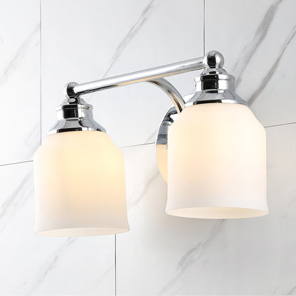 Jayne Iron/Frosted Glass Farmhouse Cottage LED Vanity Light, by JONATHAN Y