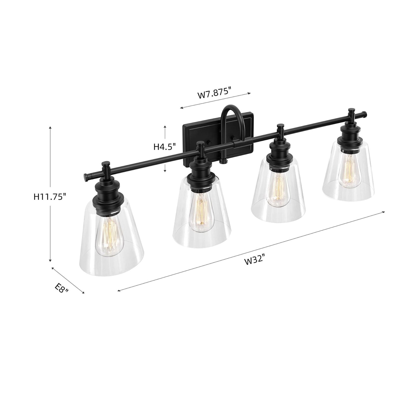 KAWOTI 4-Light Bathroom Vanity Light with Glass Shade