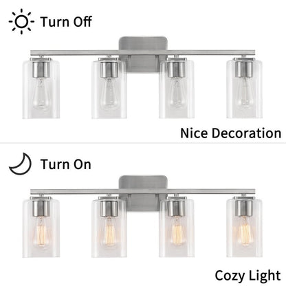 KAWOTI 29inch 4-Light Modern Bathroom Vanity Light with Clear Glass Shades
