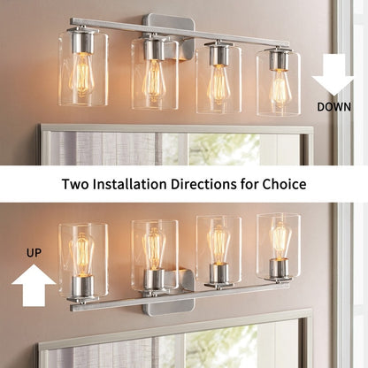 KAWOTI 29inch 4-Light Modern Bathroom Vanity Light with Clear Glass Shades