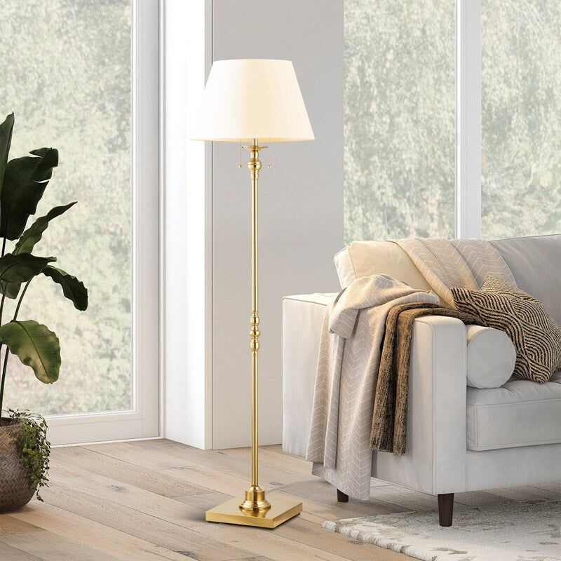 KAWOTI 60.5'' 2-Light Floor Lamp with Empire Fabric Shade