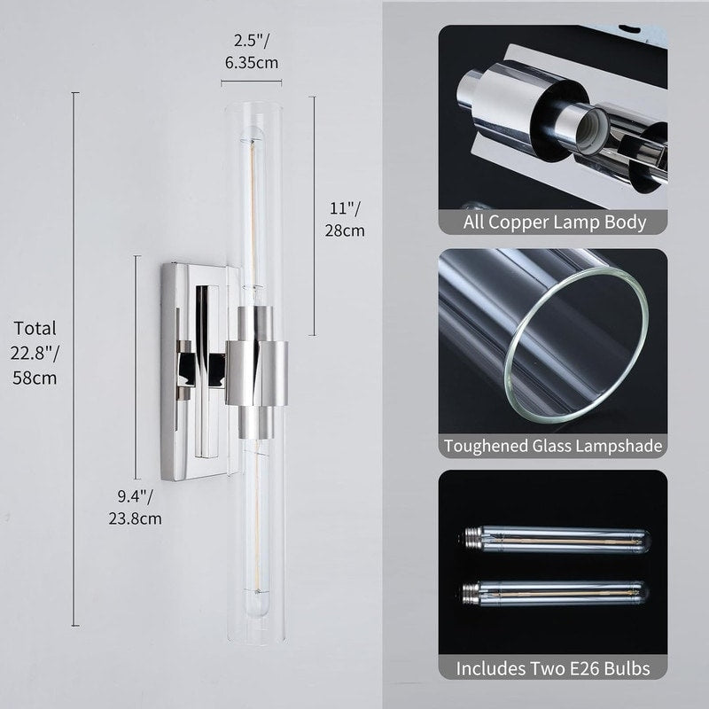 KAYLA Modern Glass Wall Sconces, Indoor Wall Lighting Wall Light Fixtures, Vanity Light with Glass Shade(2-Sets)