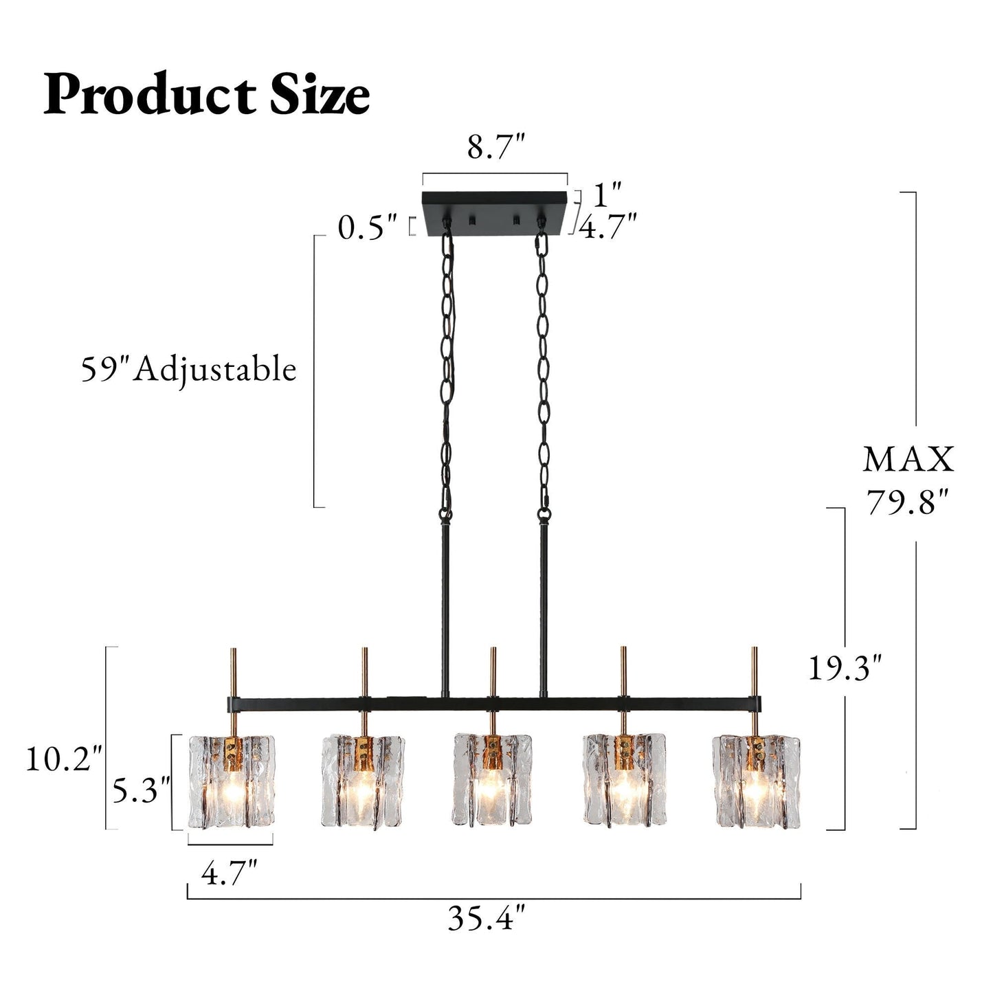 Kasy Modern 5-Light Linear Chandelier Textured Glass Kitchen Island Light Unique Design