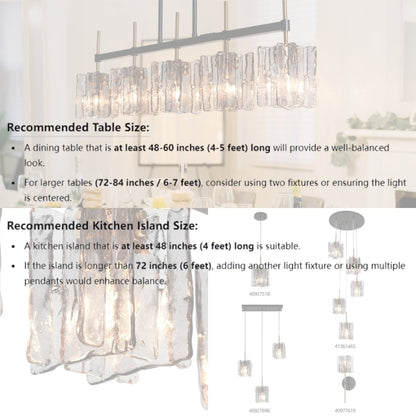 Kasy Modern 5-Light Linear Chandelier Textured Glass Kitchen Island Light Unique Design
