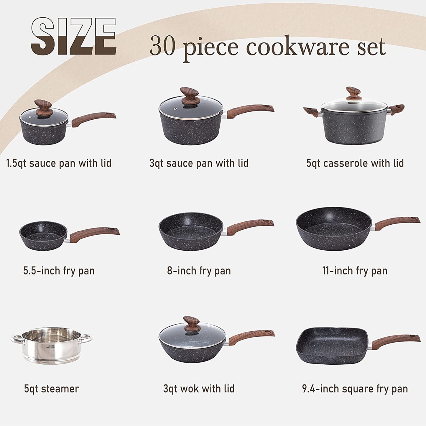 Kitchen Academy 12/30-piece Nonstick Induction Cookware Set
