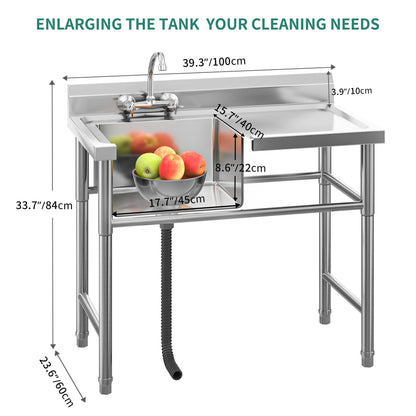 Kitchen Sink Stainless Steel Compartment Bowl Freestanding Commercial Sink