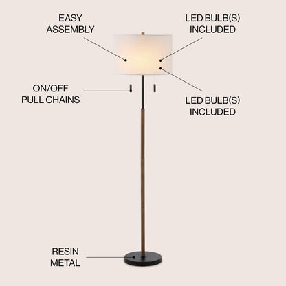 Koda 61 Rustic Farmhouse Iron Candlestick Pull Chains LED Floor Lamp, Brown Wood Finish/Black by JONATHAN Y