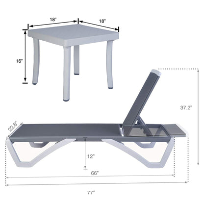 Kozyard Alan Full Flat Aluminum and Polypropylene Resin Legs Patio Reclining Adjustable Chaise Lounge