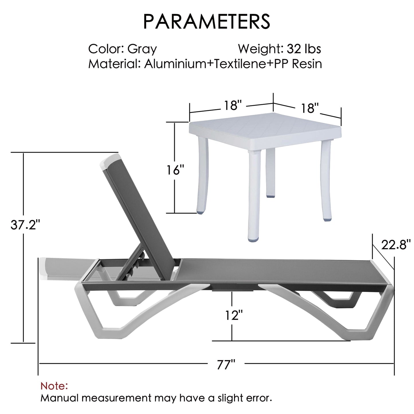 Kozyard Alan Full Flat Aluminum and Polypropylene Resin Legs Patio Reclining Adjustable Chaise Lounge