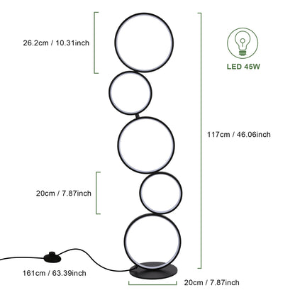 LED Modern Dimmable Floor Lamp, 3 Way Bright Corner Stand lamp with 5-Ring for Living Room