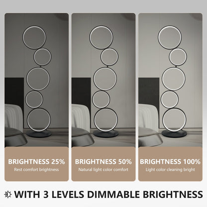 LED Modern Dimmable Floor Lamp, 3 Way Bright Corner Stand lamp with 5-Ring for Living Room